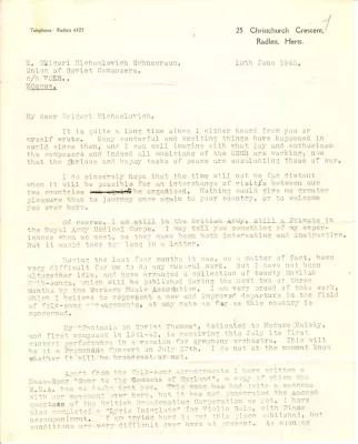 А.Д. Буш. Письмо к Г.М. Шнеерсону. Лондон, 10 июня 1945