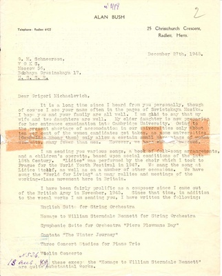 А.Д. Буш. Письмо к Г.М. Шнеерсону. Лондон, 27 декабря 1948