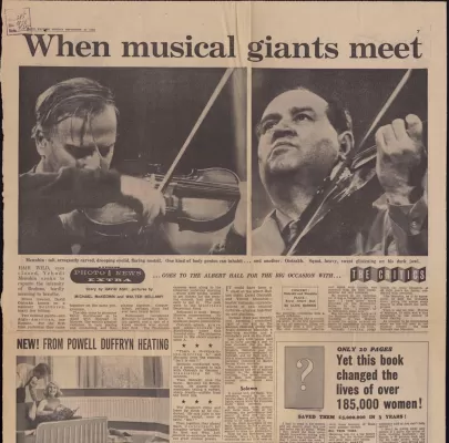 Ash David. When musical giants meet. Заметка о концерте Д. Ойстраха и И. Менухина. Лист из газеты Daily express. Великобритания, 24 сентября 1962