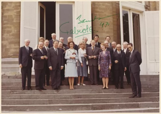 Д. Ойстрах в группе с бельгийской королевой Фабиолой, И. Менухиным, И. Стерном и другими. Брюссель, 1971