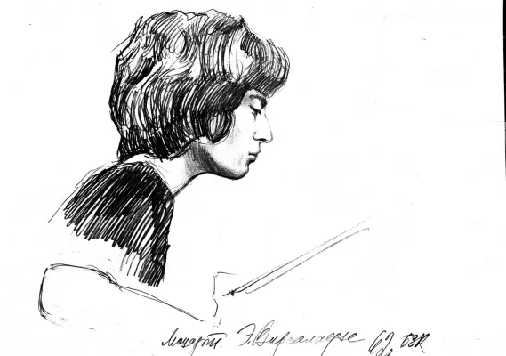 Г.А. Жегин. Элисо Вирсаладзе играет Моцарта. Зарисовка. Бумага, карандаш. Москва, 1962