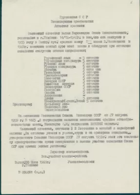 Копия аттестата зрелости Э.К. Вирсаладзе. Тбилиси, ноябрь 1961