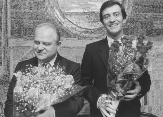 Валерий Гергиев и Тихон Хренников после выступления. Япония, 1984