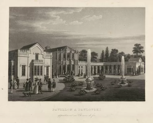Павильон в Павловске. Павловский вокзал. Литография. 1830-е.