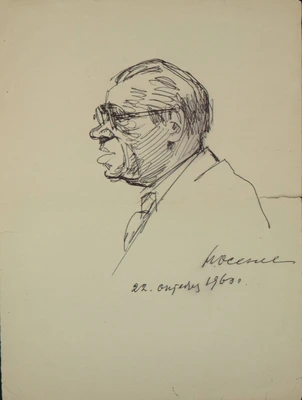 Н.И. Осенев. Портрет А.Г. Новикова. Карандаш. 1960